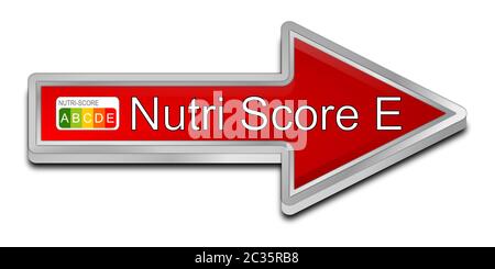 Red Nutri-Score Label E, 5-farbiger Nährstoffaufkleber - Illustration Stockfoto