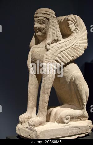 Etruskische Grabsteine. "Pietra fetida' - funerary Sphinx, Mitte 6. Jahrhundert v. Chr. Stockfoto