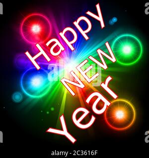 Glänzende bunte Happy New Year Karte â € "Illustration Stockfoto