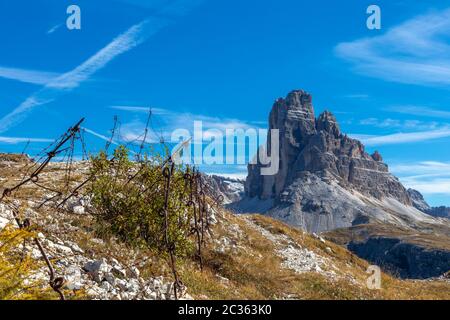 Position vom Ersten Weltkrieg auf dem Monte Piana, Dolomiten Stockfoto