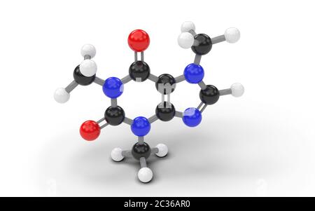 Strukturmodell des Koffein Molekül. 3D Render. Stockfoto