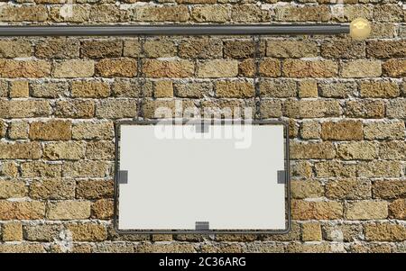 Blech auf eine alte Mauer. 3D-Rendering. Stockfoto