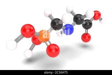 Strukturmodell des Glyphosat-Molekül. 3D Render. Stockfoto