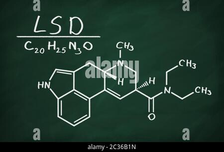 Strukturmodell des LSD an die Tafel. Stockfoto