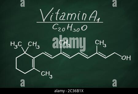 Strukturmodell des Vitamin A1 (Retinol) an die Tafel. Stockfoto