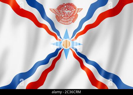 Ethnische Flagge der Assyrer. 3D-Abbildung Stockfoto