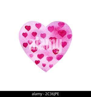 Aquarell pink heart-shaped Pattern. Zarte lila Hintergrund mit Papier Textur und kleinen Herzen in verschiedenen Größen für Hochzeit Einladungen und des Stockfoto