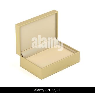 Leer beige Box für Schmuck oder Geschenke auf weißem Hintergrund Stockfoto