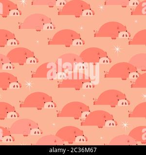 Schöne Piggy liegend nahtlose Hintergrund in soliden Pastell Pfirsich Ton, flaches Design Tapete Stock Vektor