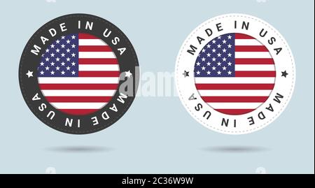 Made in USA Sammlung von Band, Etikett, Aufkleber, Abzeichen, Symbol und Seite curl mit USA Flag Symbol. Stock Vektor