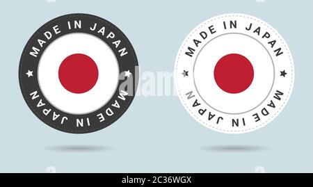 Set mit zwei japanischen Sticker. Hergestellt in Japan. Einfache Symbole mit Flags. Stock Vektor