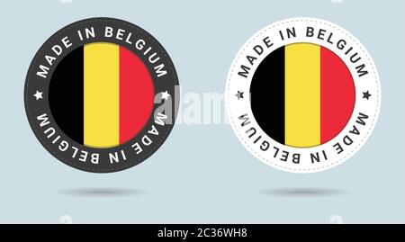 Set mit zwei belgischen Aufklebern. Hergestellt in Belgien. Einfache Symbole mit Flags. Stock Vektor
