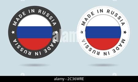 Set mit zwei russischen Sticker. Hergestellt in Russland. Einfache Symbole mit Flags. Stock Vektor