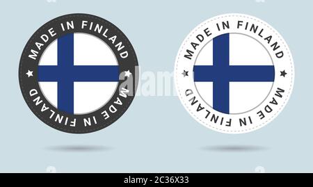Set mit zwei finnischen Sticker. Hergestellt in Finnland. Einfache Symbole mit Flags. Stock Vektor