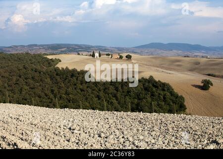 Cappella di Vitaleta, Val d'Orcia in der Toskana Stockfoto