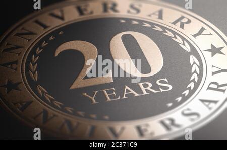 Goldene Markierung über schwarzem Hintergrund mit dem Text 10 Jahre Jubiläum. Festansage. 3D-Abbildung. Stockfoto