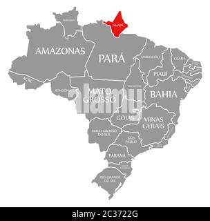 Amapa rot in der Karte von Brasilien hervorgehoben Stockfoto
