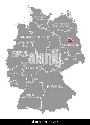 Berlin rot markiert in der Karte von Deutschland Stockfoto
