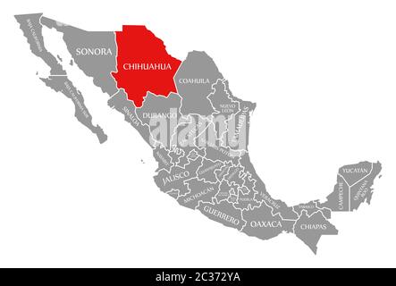 Chihuahua rot hervorgehoben Karte von Mexiko Stockfoto