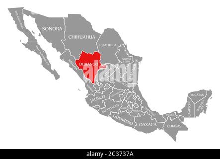 Durango rot hervorgehoben Karte von Mexiko Stockfoto