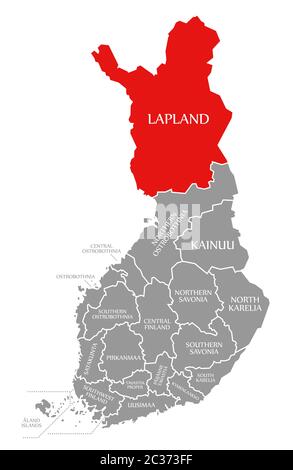 Lappland in Rot hervorgehoben Karte von Finnland Stockfoto