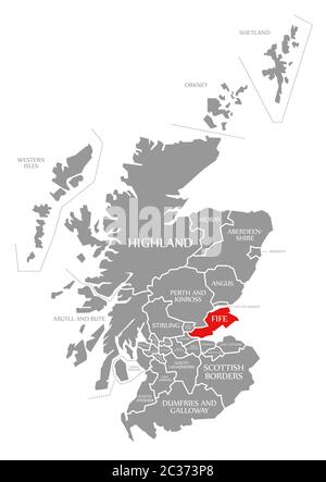 Fife in Rot hervorgehoben Karte von Schottland Großbritannien Stockfoto