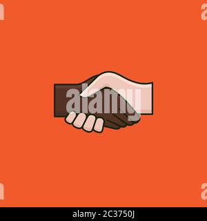 Handschlag von weißen und schwarzen Hand Vektor Illustration für Handshake Day am 25. Juni. Gleichheitssymbol für die Rasse. Stock Vektor