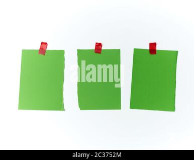 Menge zerrissenen grüne Blätter mit Klebeband auf einem weißen Hintergrund geklebt, Platz für Text Stockfoto