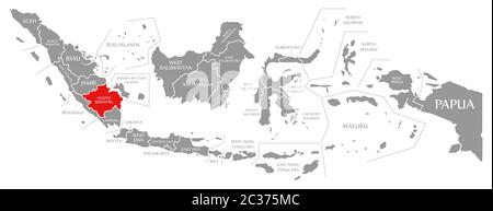 South Sumatra rot markiert auf der Karte von Indonesien Stockfoto