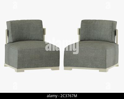 Zwei graue Sessel, weich, 3D-Rendering Stockfoto