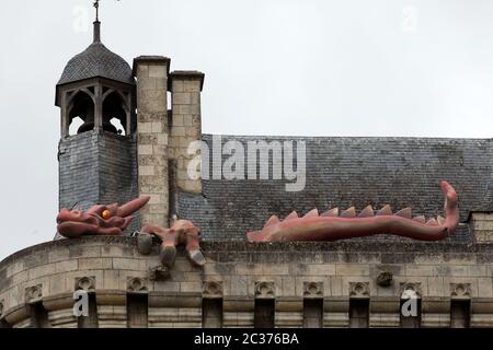 Schloss von Chinon - La Tour de l'Horloge/Clock Tower/. Loire Tal. Stockfoto