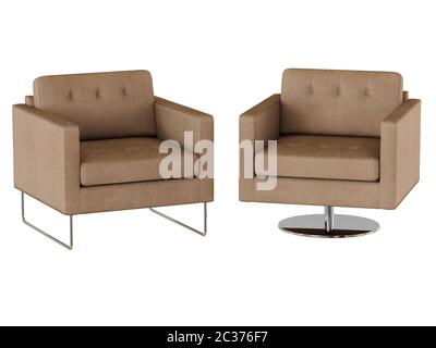 Sessel aus zwei Stoffen, 3D-Rendering Stockfoto