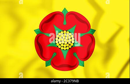 3D Flagge der Grafschaft Lancashire, England. 3D Illustration. Stockfoto