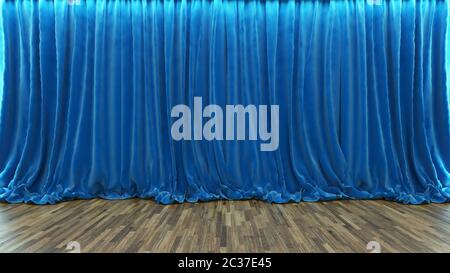 3d Rendering blauer Theater- und Kinovorhang mit Parkettboden von Sedat SEVEN Stockfoto