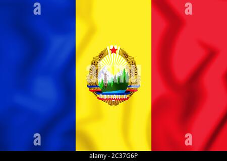 3D-Flagge Rumänien (1965-1989). 3D-Darstellung. Stockfoto