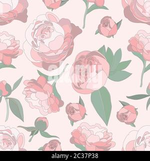 Vektor botanischen nahtlose Muster. Pink Pfingstrose botanische Blume Konzept. Stock Vektor