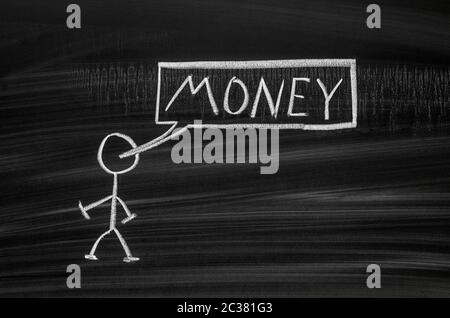 Geld Wort handschriftlich mit weißer Kreide auf einer Tafel Stockfoto