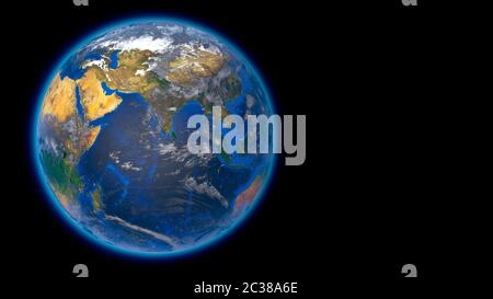 Schöner Planet Erde im Weltraum vor dem Hintergrund von Sternen. 3d-Rendering Stockfoto