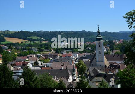 Blick Auf Die Stadt Grein Oberösterreich Stockfoto