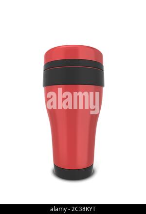 Thermo Tasse für heiße Getränke. 3d-Abbildung auf weißem Hintergrund Stockfoto