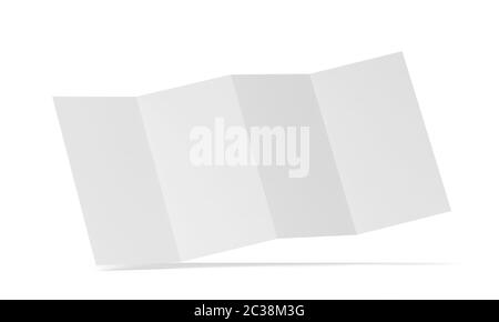 4-fach gefaltete Broschüren-Mockup. 3D-Darstellung isoliert auf weißem Hintergrund Stockfoto