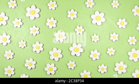 White Daisy Flower 3D-Formen auf grünem Hintergrund, 3D-Darstellung Stockfoto