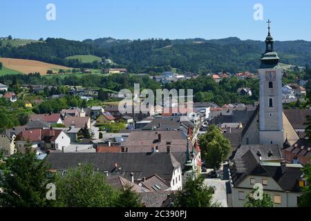 Blick Auf Die Stadt Grein Oberösterreich Stockfoto