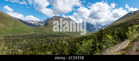 Panoramablick auf das Gletschertal des South Fork Eagle River Stockfoto