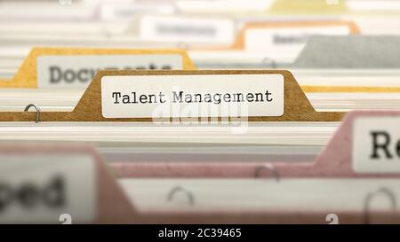 Talentmanagement im Ordner „Business“ im Multicolor Card Index. Nahaufnahme. Verschwommenes Bild. 3D-Rendern. Stockfoto