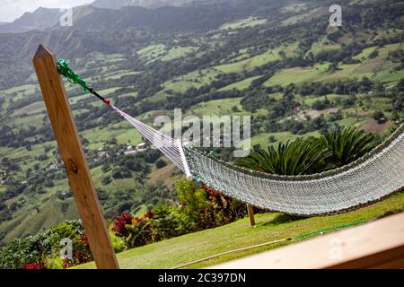 Panorama mit hamaca in Montaña Redonda en Dominikanische Republik Stockfoto