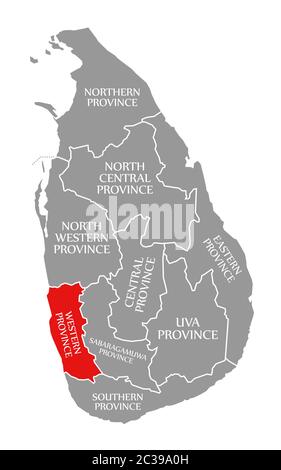 Western Province rot hervorgehoben Karte von Sri Lanka Stockfoto