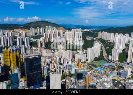 Kwun Tong, Hongkong 06. September 2019: Blick von oben auf die Stadt Hongkong Stockfoto