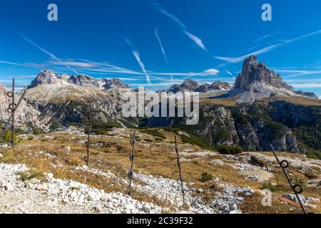 Position vom Ersten Weltkrieg auf dem Monte Piana, Dolomiten Stockfoto