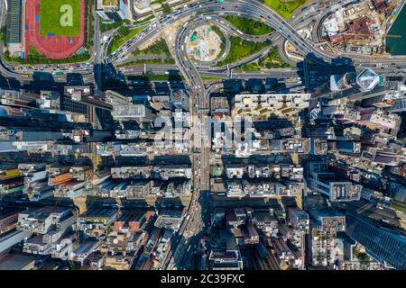 Causeway Bay, Hongkong 11. September 2019: Blick von oben auf die Insel Hongkong Stockfoto